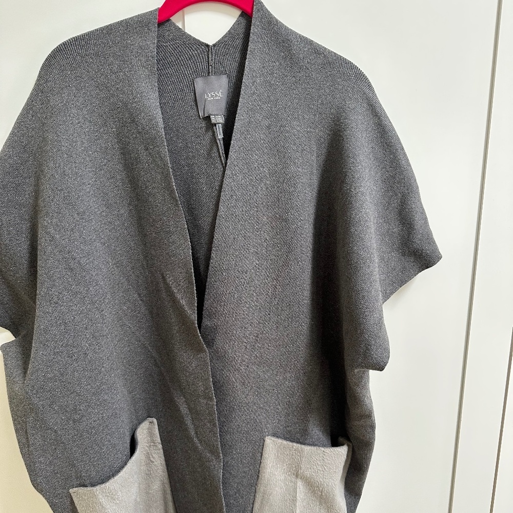 Lysse New York Gray Cotton Cashmere Blend Open Front Poncho Wrap L/XL
